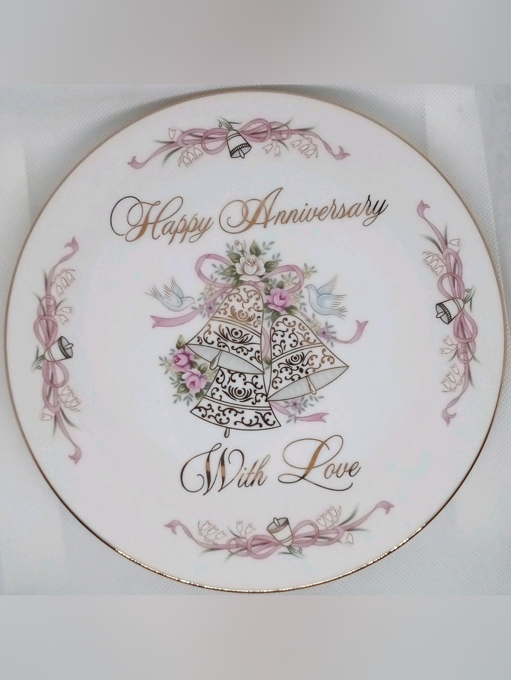 Happy Anniversary 'With Love' Decorative Plate - Pink, Gold, White